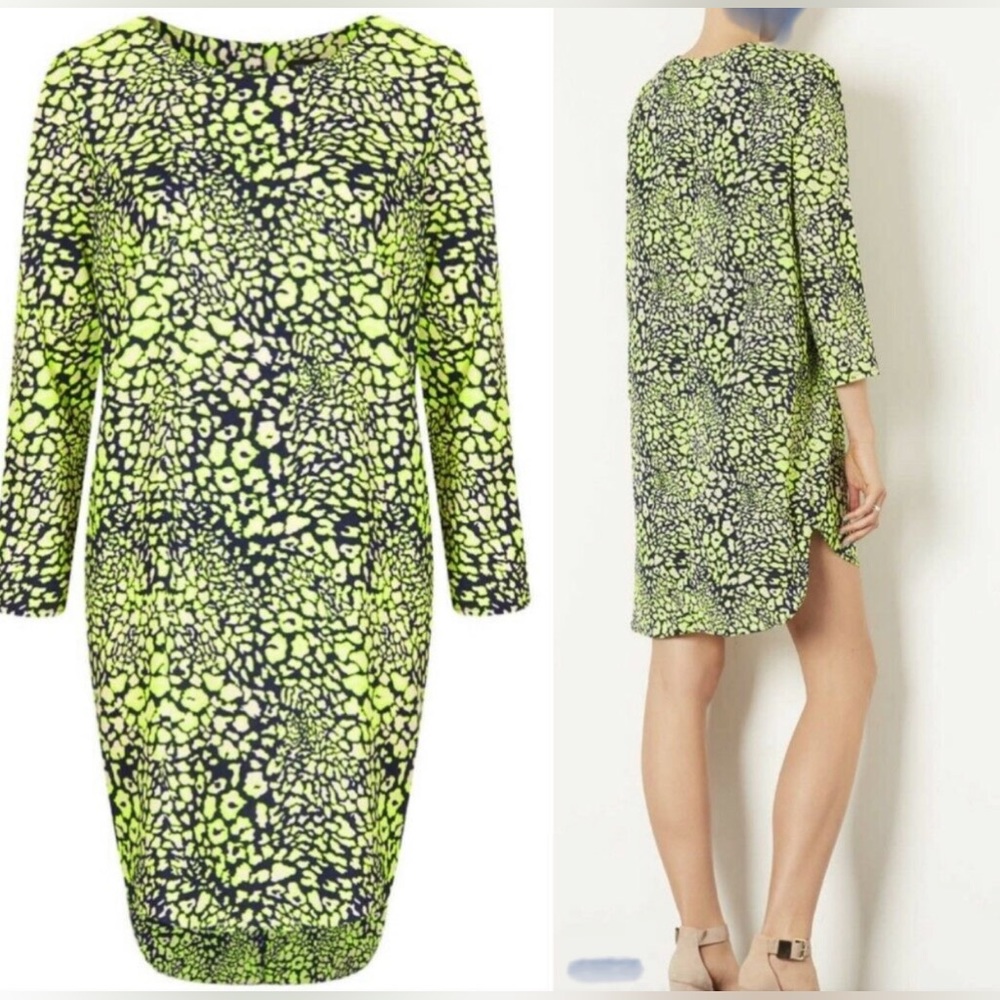 TOPSHOP Green Patterned Long-Sleeve Dress in 8